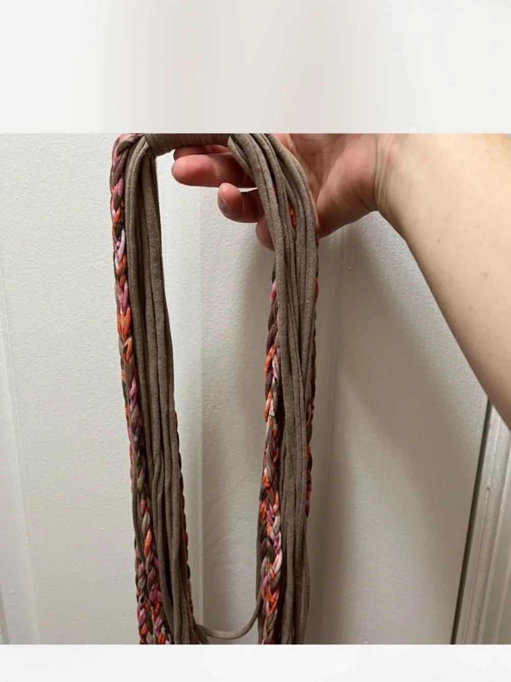 Multi-Strand Braided Fabric Necklace in Brown, Pink & Orange - Picture 2 of 2
